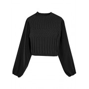 ZAFUL Women's Mock Neck Basic Sweater Mesh Spliced Knitted Crop Sweater - Shirts - $17.99 