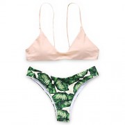 ZAFUL Women's Palm Tree Spaghetti Straps Triangle Top Neoprene Swimsuit Bathing Suit Swimwear Bikini Set - Fato de banho - $22.99  ~ 19.75€