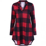 ZAFUL Womens Plus Size Boyfriend Tops Casual Plaid V Neck Long Sleeve Loose Long Tops Blouse Shirt - Košulje - kratke - $17.49  ~ 111,11kn