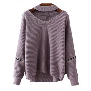 ZAFUL Women's Pullover Sweater Solid Choker V Neck Long Sleeve Loose Knit Sweater Jumper Top - Košulje - kratke - $19.99  ~ 126,99kn