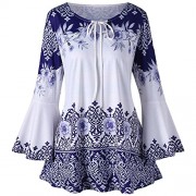 ZAFUL Women's Ruffle Hem Babydoll Shirts Tops Plus Size Print Keyhole T-Shirt With Tie Front - Košulje - kratke - $29.99  ~ 190,51kn