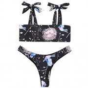 ZAFUL Women's Sexy Bow-Knot Straps Padded Top Nest Print Tied Thong Bikini Set - Fato de banho - $24.99  ~ 21.46€