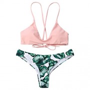 ZAFUL Womens Sexy Cami Bralette Spaghetti Straps Palm Leaf Bikini Set - Kostiumy kąpielowe - $23.99  ~ 20.60€