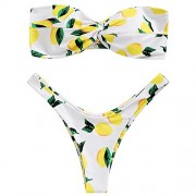ZAFUL Women's Sexy Strapless Lemon Print Twist Bandeau Padded Bikini Set - Kostiumy kąpielowe - $24.99  ~ 21.46€