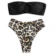 ZAFUL Women's Sexy Strapless Twist Top with Leopard Print Bottoms Bikini Set - Fato de banho - $24.99  ~ 21.46€