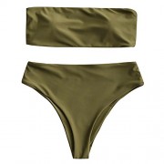 ZAFUL Womens Simple Bandeau Bikini Padded Top Solid Strapless Bikini Set - Swimsuit - $24.99 