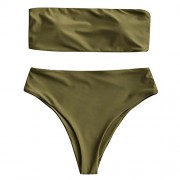 ZAFUL Womens Simple Bandeau Bikini Padded Top Solid Strapless Bikini Set - Kostiumy kąpielowe - $24.99  ~ 21.46€