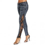 ZAFUL Women's Skinny Sheer Lace Side Floral Pattern Lace Jeans Legging Pants - Pants - $32.99 