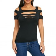 ZAFUL Women's Slashed Ripped Cut Out Crisscross Cold Shoulder T-Shirt Blouse Tops - Top - $19.99 