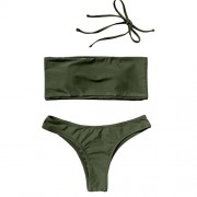 ZAFUL Women's Solid Color Padded Bandeau High Cut Thong Bikini Sets - Swimsuit - $24.99 