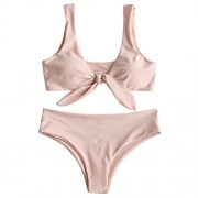ZAFUL Womens Solid Color Strap Padded Front Knot Bikini Set - Swimsuit - $24.99 