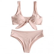 ZAFUL Womens Solid Color Strap Padded Front Knot Bikini Set - Kostiumy kąpielowe - $24.99  ~ 21.46€