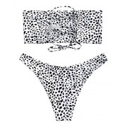 ZAFUL Womens Strapless Back Lace Up Bandeau Bikini Set Two Piece High Cut Cheeky Bottom Swimsuits - Swimsuit - $15.29 
