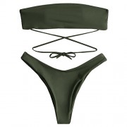 ZAFUL Women's Strapless Padded Criss Cross High Cut Bandeau Bikini Set - Kostiumy kąpielowe - $25.99  ~ 22.32€
