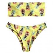ZAFUL Women's Strapless Pineapple Print Bralette Bikini Set - Swimsuit - $16.59 