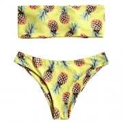 ZAFUL Women's Strapless Pineapple Print Bralette Bikini Set - Kostiumy kąpielowe - $16.59  ~ 14.25€