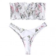 ZAFUL Women's Strapless Smocked Bikini Top with Floral Bottoms - Fato de banho - $29.99  ~ 25.76€