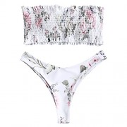 ZAFUL Women's Strapless Smocked Bikini Top with Floral Bottoms - Kostiumy kąpielowe - $29.99  ~ 25.76€