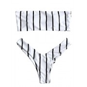 ZAFUL Women's Strapless Striped Print High Cut Bandeau Bikini Set - Swimsuit - $17.99 