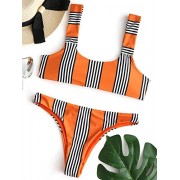 ZAFUL Womens Striped Knot Back String Bikini Set - Swimsuit - $24.89 