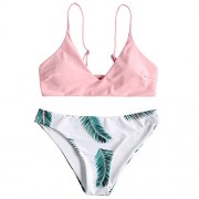 ZAFUL Women's Swimsuit Leaf Print Padded Bathing Suits Adjustable Straps Bikini Set - Swimsuit - $11.99 