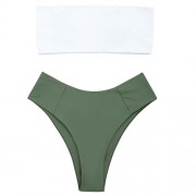 ZAFUL Womens Swimwear Two Pieces Solid Color High Cut Bandeau Bikini Set - Kostiumy kąpielowe - $16.99  ~ 14.59€