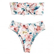 ZAFUL Women's Two Piece Floral Print Tied Bandeau Bikini Set - Swimsuit - $17.99 
