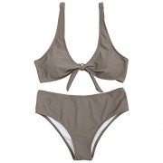 ZAFUL Women's Two Piece Solid Color Swimwear Knotted Scoop Bathing Suit - Swimsuit - $29.99 