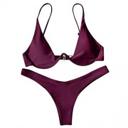ZAFUL Women's Underwired Plunge Front Connect Bathing Pure Color Swimsuit - Swimsuit - $20.99 