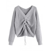 ZAFUL Women's V Neck Front Knot Sweater Casual Long Sleeve Solid Pullover Jumper Top - Košulje - kratke - $19.99  ~ 126,99kn