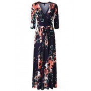 Zattcas Womens 3/4 Sleeve Floral Print Faux Wrap Long Maxi Dress with Belt - Dresses - $25.99 