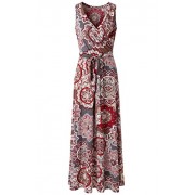 Zattcas Womens Bohemian Printed Wrap Bodice Sleeveless Crossover Maxi Dress - sukienki - $76.99  ~ 66.13€