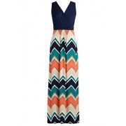 Zattcas Womens Contrast Sleeveless Empire Chevron Striped Maxi Long Dress - sukienki - $76.99  ~ 66.13€