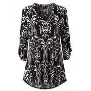 Zattcas Womens Floral Printed Tunic Shirts 3/4 Roll Sleeve Notch Neck Tunic Top - Camisa - curtas - $76.99  ~ 66.13€