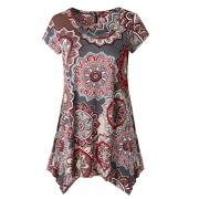 Zattcas Womens Short Sleeve Flare Tunic Tops Loose Fit Print Summer Tunic Shirt … - Shirts - $64.99 