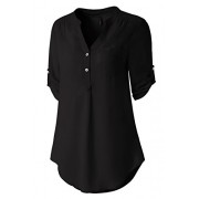 Zattcas Womens V Neck Blouses Chiffon Button Down Shirts 3/4 Roll up Sleeve Tunic Tops - Shirts - $76.99 