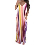 Zimaes-Women Digital Sleeveless Strap V-Neck Hipster Flowy Party Maxi Dress - 连衣裙 - $36.91  ~ ¥247.31