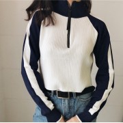 Zipper high collar slat stripe colorbloc - Košulje - kratke - $27.99  ~ 177,81kn