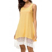 Zuvebamyo Women's Lace Patchwork 2 Layed Swing Beach Mini Solid Tunic Dress - Dresses - $29.99 