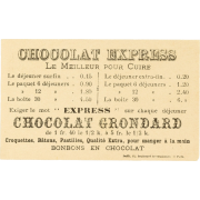 antique French chocolaterie card - Textos - 