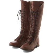 brown lace up knee high boots - Boots - 
