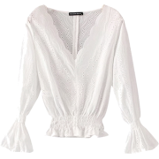 embroidery flared sleeve V-neck top - Košulje - kratke - $27.99  ~ 177,81kn