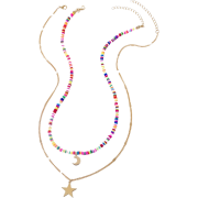 ew Fashion Jewelry Star Moon Pendant Colorful Soft Ceramic Multilayer Layered Ne - 项链 - 
