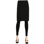 ililily Black Plain Solid Color Stretchy Leggings With H Line Knee Length Skirt - Flats - $29.99 
