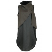 ililily Color Blocking Vest Attached Sleeveless Oval Shaped Linen Dress - Flats - $73.49 