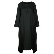 ililily Covered Flat Button Detail Dress Loose Fit Linen Long Casual Dress - Flats - $83.99 
