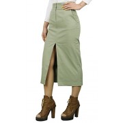 ililily High Waist Straight Classic Open Slit Cotton Blend Pencil Skirt - Flats - $26.99 