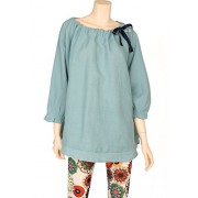 ililily Linen Tunic Dress Top Loose Fit Summer 3/4 Sleeve Ribbon Trim Sun Dress - Flats - $56.49 