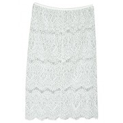 ililily White Antique Floral Pattern Lace See-through Mid Length Thin Skirt - Flats - $9.99 