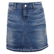 ililily Woman Vintage Distressed Washed Cotton Denim Classic Fit H-line Mini Skirt , Washed Blue, 34 Inch - Flats - $35.99 